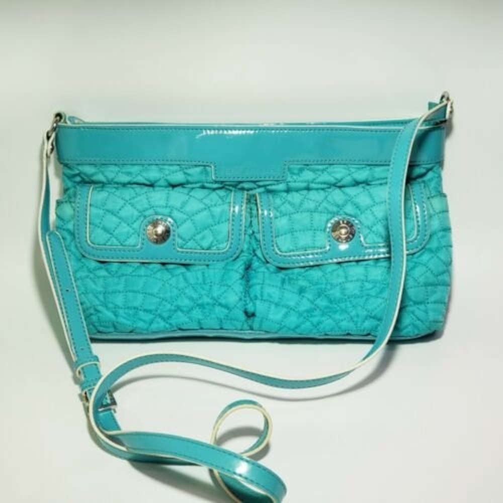 VERA BRADLEY Crossbody‎ Bag Aqua Blue Quilted With Patent Leather Trim